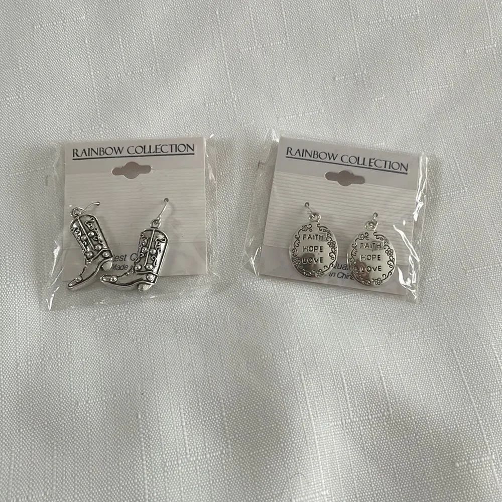 SILVER EARRINGS BUNDLE.  COWGIRL AND “FAITH HOPE LOVE” EARRINGS.